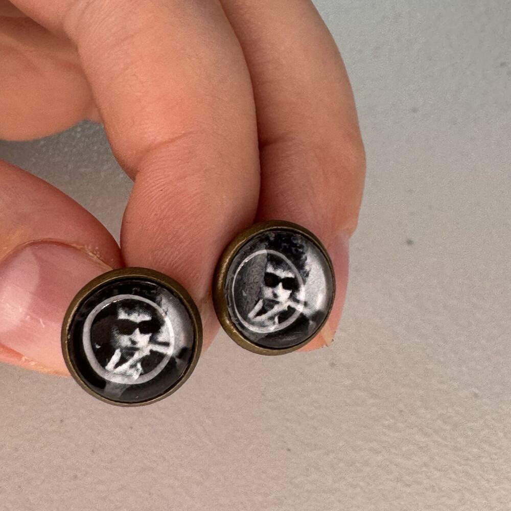 bob dylan portrait cufflinks vintage style black white antique brass tone